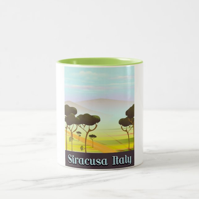 Siracusa Italy landscape travel poster. Two-Tone Coffee Mug (Center)