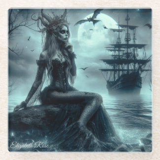 Siren of the Moonlit Tide Glass Coaster