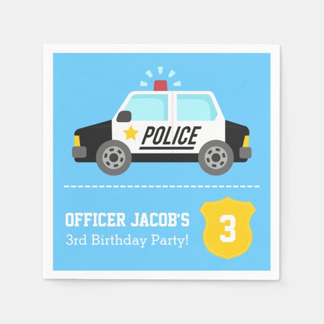 Siren Police Car Kids Birthday Party Napkin (Front)