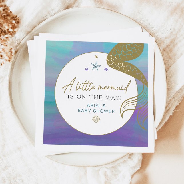 SIREN Purple Gold Mermaid Ocean Sea Baby Shower Napkin (Creator Uploaded)