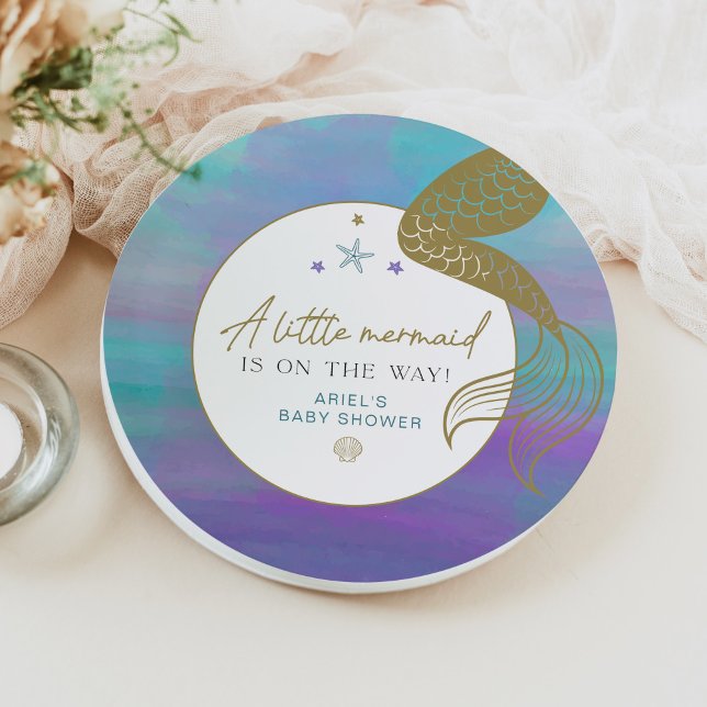 SIREN Purple Gold Mermaid Ocean Sea Baby Shower Paper Plate (Creator Uploaded)
