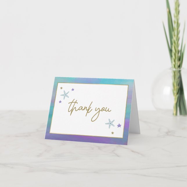 SIREN Purple Mermaid Sea Shell Tropical Beach Thank You Card (Front)