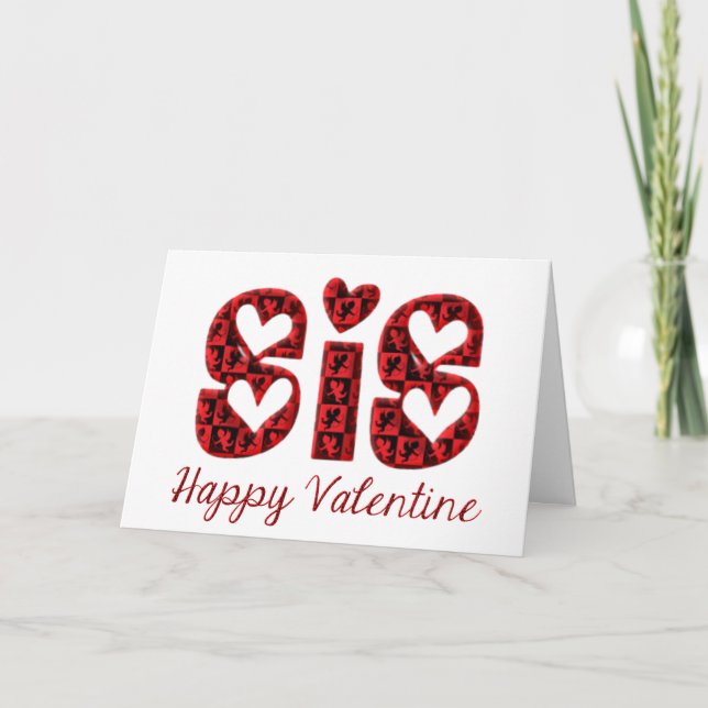 Sis I Love You Cute Cupid Typography Valentine Holiday Card (Front)