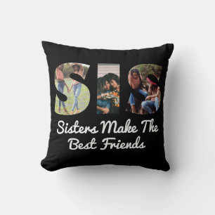 SIS Sisters Photo Personalised Black Cushion