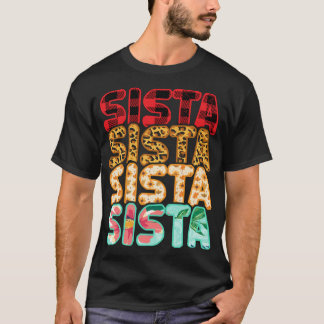 Sista Sister Leopard Red Plaid Sunflower Family Ma T-Shirt