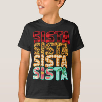 Sista Sister Leopard Red Plaid Sunflower Family Ma T-Shirt