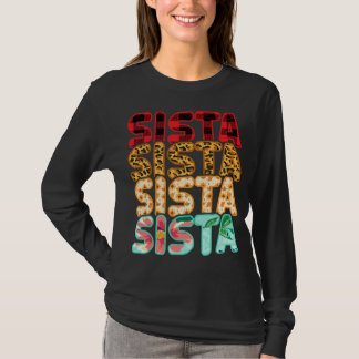 Sista Sister Leopard Red Plaid Sunflower Family Ma T-Shirt