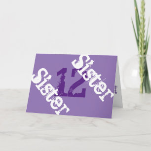 Sister, 12th birthday, white on purple. card