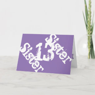 Sister, 13th birthday, white on pueple. card