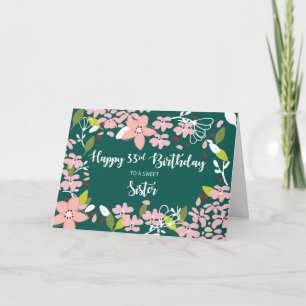 Sister 33rd Birthday Green Flowers Card