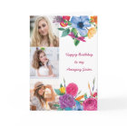Sister 3 Photo Bright Watercolor Floral Birthday