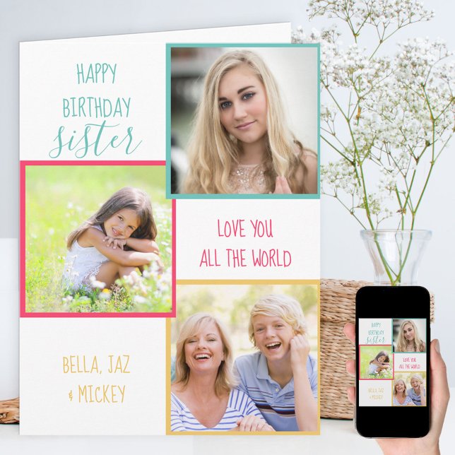 Sister 3 Photo Collage Personalized Birthday Card (Creator Uploaded)