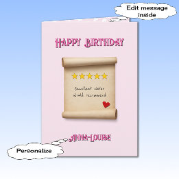 Sister 5 star review pink birthday card
