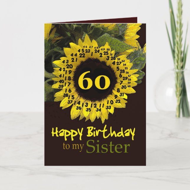 SISTER - 60th Birthday with Cheerful Sunflower Card (Front)