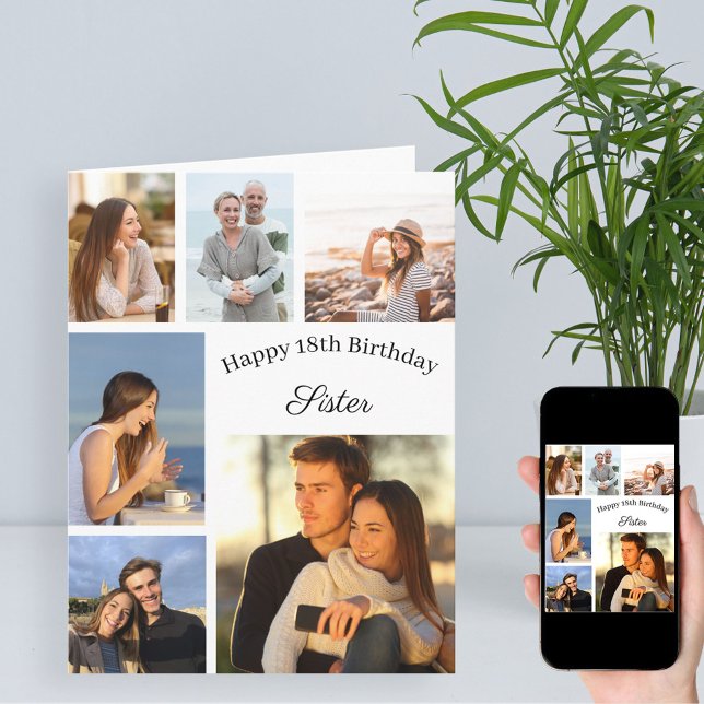 Sister 6 Photo Collage Any Age Big Birthday Card (Creator Uploaded)