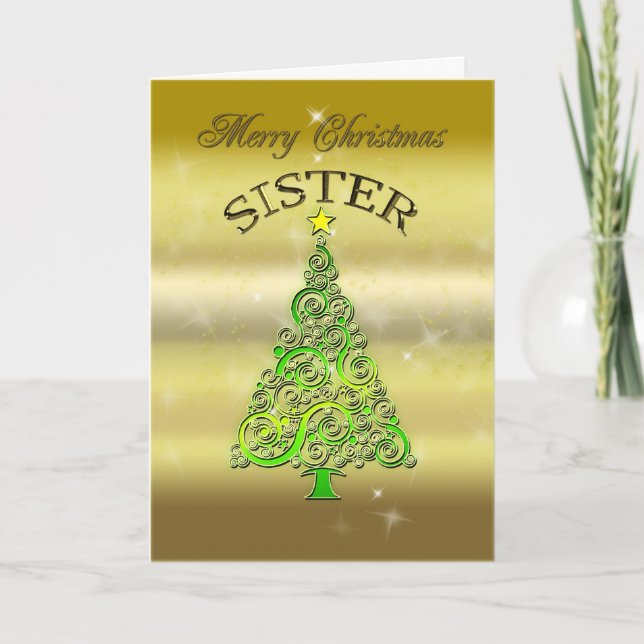 Sister, a gold effect Christmas card (Front)