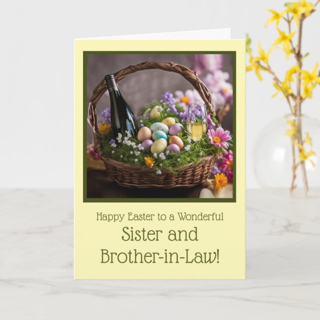 Sister and Brother in Law Happy Easter with Wine Card (Yellow Flower)