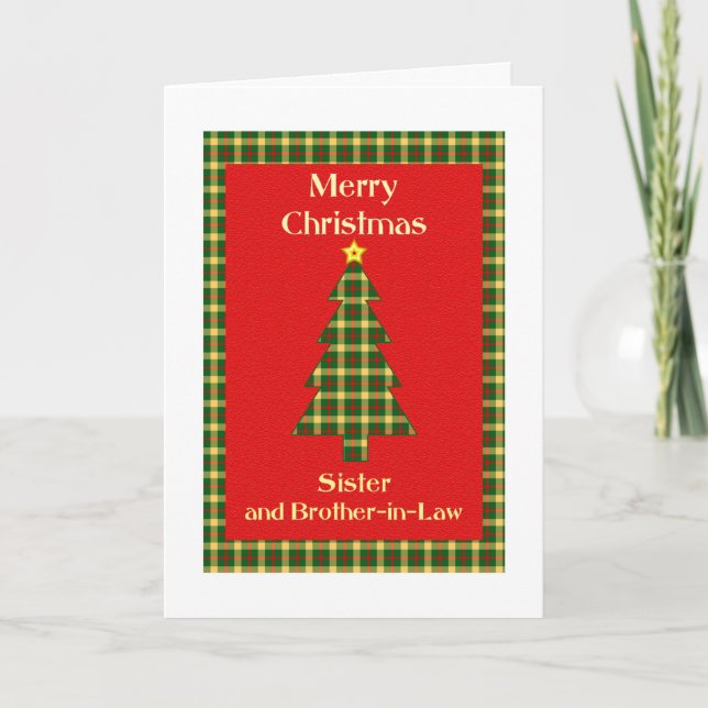 Sister and Brother-in-law Tartan Christmas Tree Holiday Card (Front)