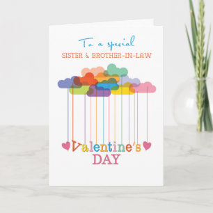 Sister and Brother-in-Law Valentine Rainbow Clouds Holiday Card