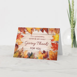 Sister and Her Family Thanksgiving Giving Thanks Card