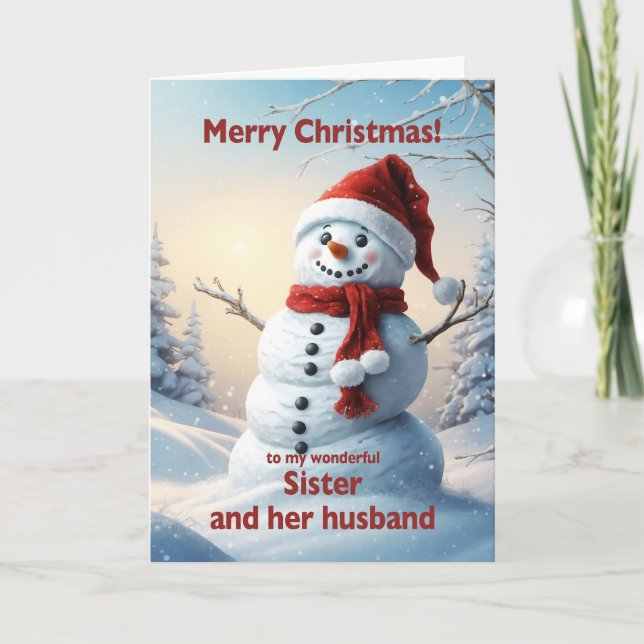 Sister and her Husband Christmas Snowman  Holiday Card (Front)