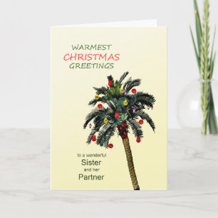 Sister and her Partner Christmas Palm Tree Holiday Card
