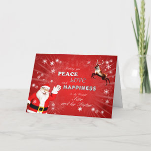 Sister and her partner, Santa and a Reindeer Holiday Card