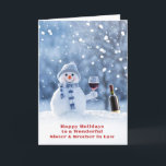 Sister and Husband Brother in Law Cute Christmas  Card<br><div class="desc">A fun way to send many happy thoughts to a wonderful sister and her husband,  your brother in law. A darling snowman,  holds up a glass of wine as if in a toast,  as the snow falls.</div>