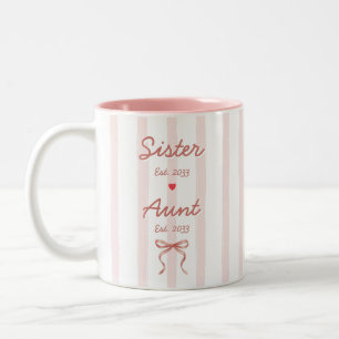 Sister & Aunt Custom Dates Pink Stripes Coquette Two-Tone Coffee Mug