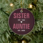 Sister Auntie Established Year | Modern Photo Ceramic Tree Decoration<br><div class="desc">Sister Auntie with the established years. "Thank you for loving me as your own" on the reverse side. Upload your own photos and write a custom message. Personalise for your Aunt or Auntie to create a unique gift. A perfect way to show her how amazing she is every day. All...</div>