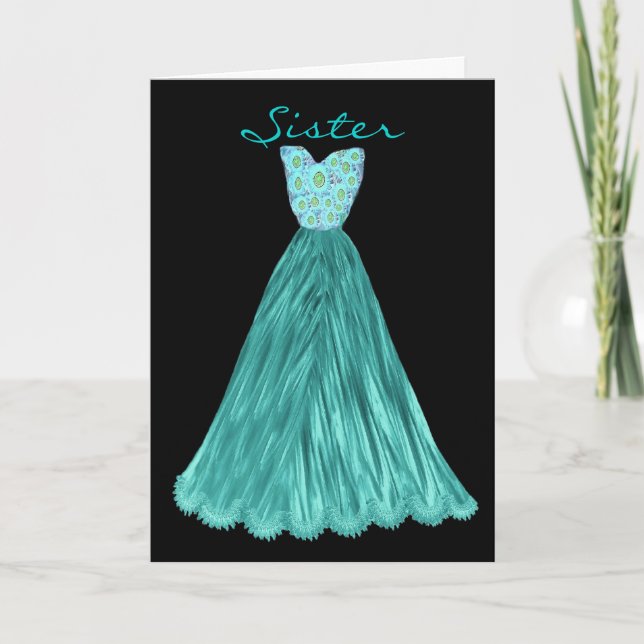 SISTER Be My  Bridesmaid RICH TEAL BLUE Dress Invitation (Front)