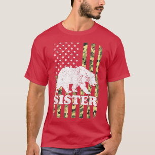 Sister Bear Camping Hiking Camouflage USA American T-Shirt