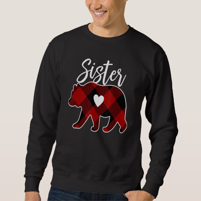Sister Bear Christmas Buffalo Plaid Red White & Bl Sweatshirt (Front)