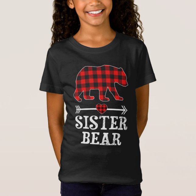 Sister Bear Christmas Pajama Red Plaid Buffalo T-Shirt (Front)