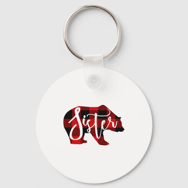Sister Bear Rustic Red Buffalo Plaid Family  Key Ring (Front)
