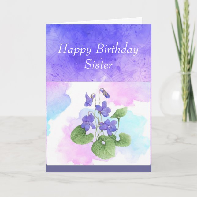 Sister Birthday African Violet Flower Poem  Holiday Card (Front)