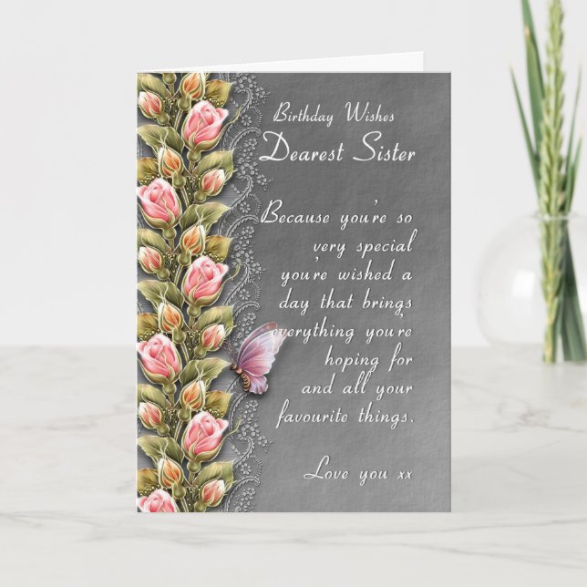 sister birthday card - birthday card with roses (Front)