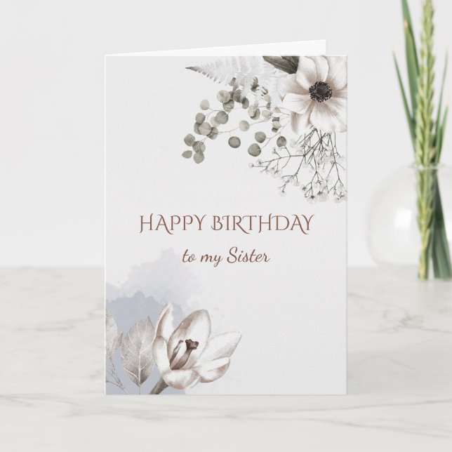 Sister Birthday Card Watercolor Roses  (Front)