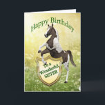 Sister birthday card with a rearing horse<br><div class="desc">A Rearing horse with a heraldic shield. Your very own coat of arms. See the whole range cards in my store. http://www.zazzle.com/eggznbeenz</div>