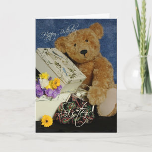 Sister Birthday Card with cute Bear boxes purse an