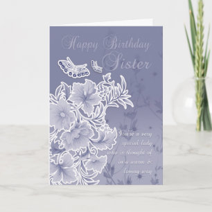 Sister, Birthday Card With Flowers And Butterflies