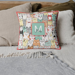Sister Birthday Cat Kitties Name Monogram Cushion