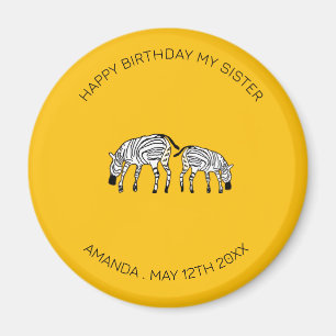 Sister Birthday, Cute and Happy Kenyan Zebras  Magnet