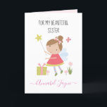 Sister birthday fairy girls pink whimsical  card<br><div class="desc">An adorable birthday card with the cutest little fairies that you can personalise with your Nieces name. The birthday fairy collection is perfect for little girls who adore magical creatures. You can choose between two types of cards. You can choose either silky gloss paper or matte paper. Matte, is a...</div>