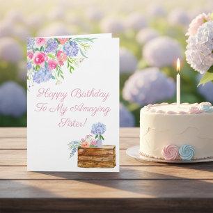 Sister Birthday Floral Watercolor Hydrangea Roses Card