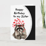Sister Birthday Hugs & Kisses Racoon Animal Card<br><div class="desc">Birthday Original Watercolor Racoon Animal Hugs and Kisses was Funny Racoon Blowing Kisses Love to customise for that special Sister</div>