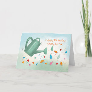 Sister Birthday Watering Can Sprinkling Hearts Card