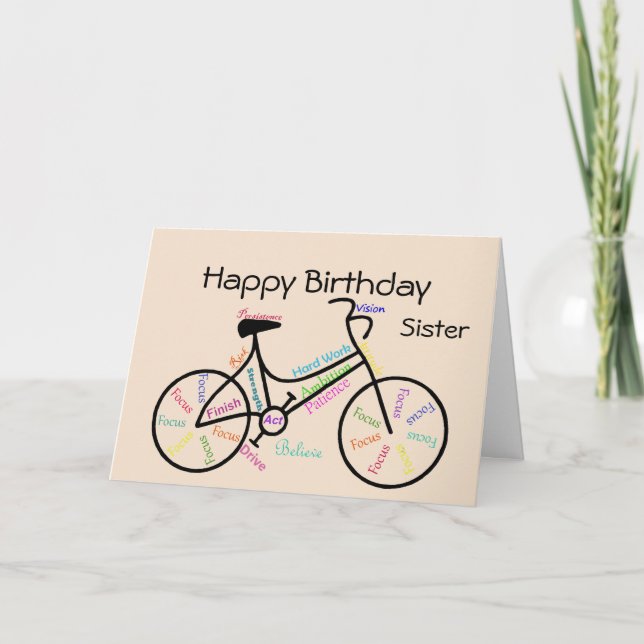 Sister  Birthday Wishes for Bike, Cycling Biking Card (Front)