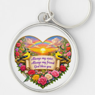 Sister Blessing Floral Keychain