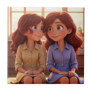 Sister Bond – Beautiful Sisters Illustration Art Tile